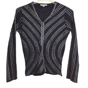 Alexandra Rosati Womens 10 Blouse Zip Front Black Silver Long Sleeve VNeck y2k